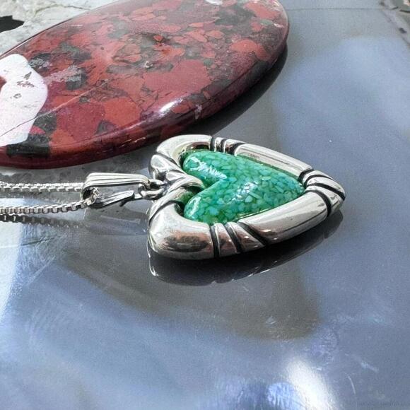 Carolyn Pollack Sterling Heart Green Turquoise Chip Inlay Pendant W/18" Necklace - Picture 3 of 10